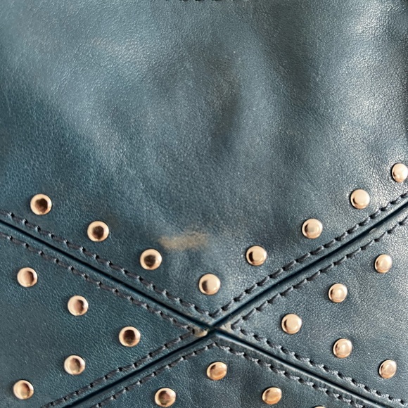 Michael Kors Astor Large Studded Blue Leather Tote Satchel Shoulder Bag Rocker - Picture 14 of 15